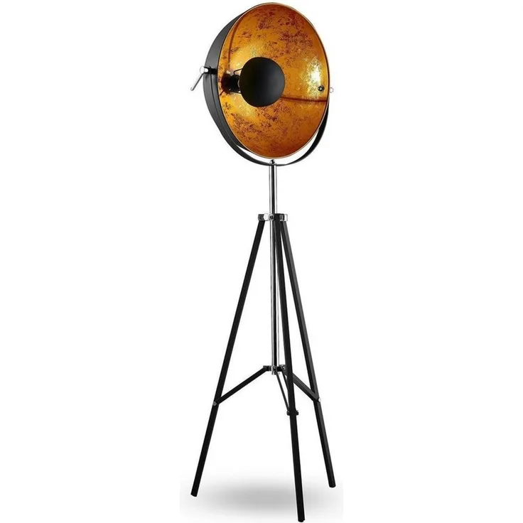 casa NOVA Stehlampe FAME, Goldgelb, Schwarz, Metall, Verstellbar, ohne Leuchtmittel, B 51 x H 164 x T 51 cm