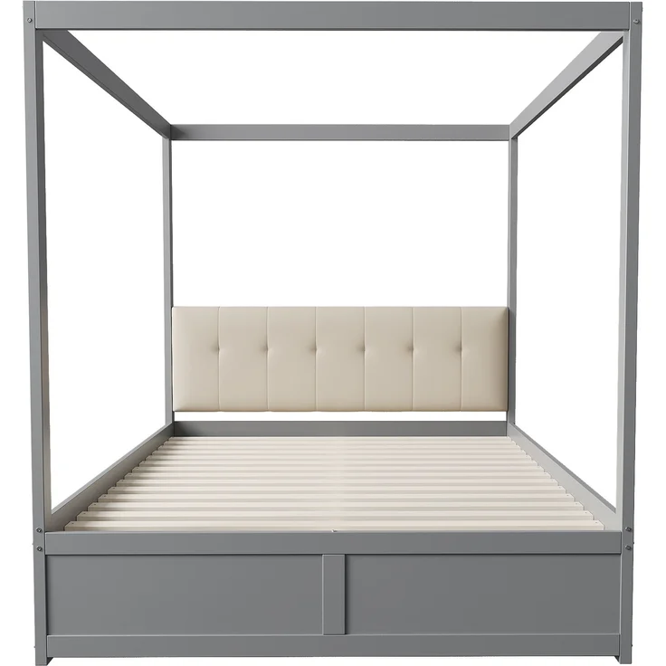 Himmelbett140*200 cm mit großen Schubladen und weicher Rückenlehne, Holz bett Grau – Bild 10