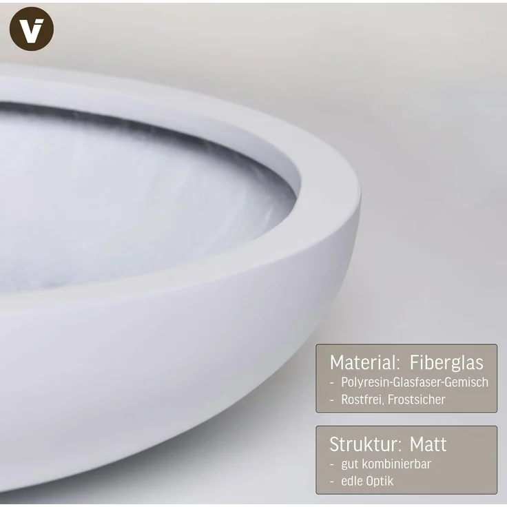 VIVANNO Pflanzschale Fiberglas PLANA Schale, Weiß Matt 43x11 cm – Bild 6