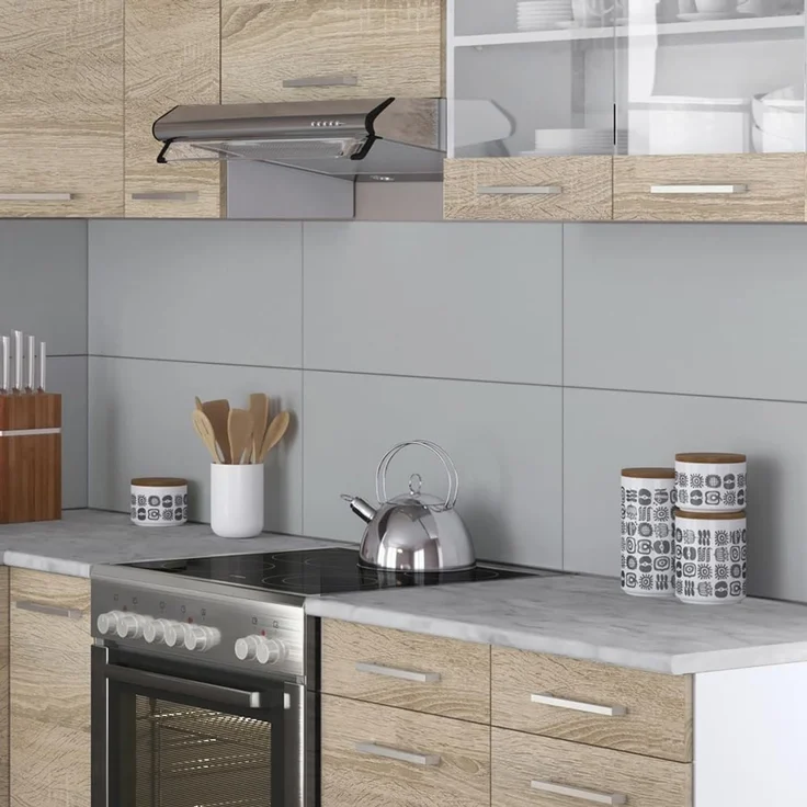 Eckküche R-Line Sonoma/Weiß 227 x 167 cm, AP Marmor mit LED-Leisten Vicco – Bild 2