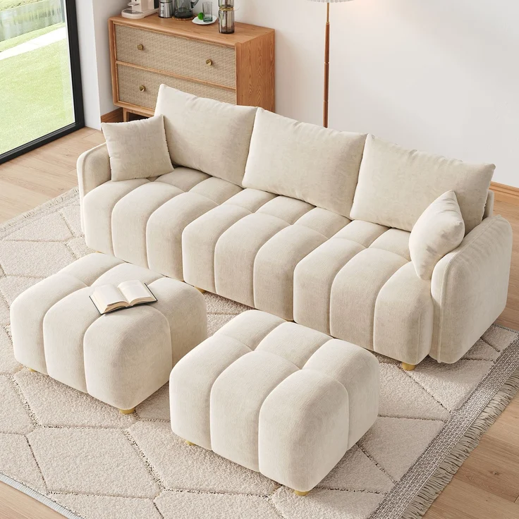 ZUBALIYA L-/U-förmiges wandelbares Ecksofa, 5-Sitzer modulare Sofakombination mit 2 Hockern und Kissen, Chenille-Stoff, Cloud-Sofa, breite Armlehnen, geeignet für Wohnzimmer, Schlafzimmer, Wohnung – Bild 1