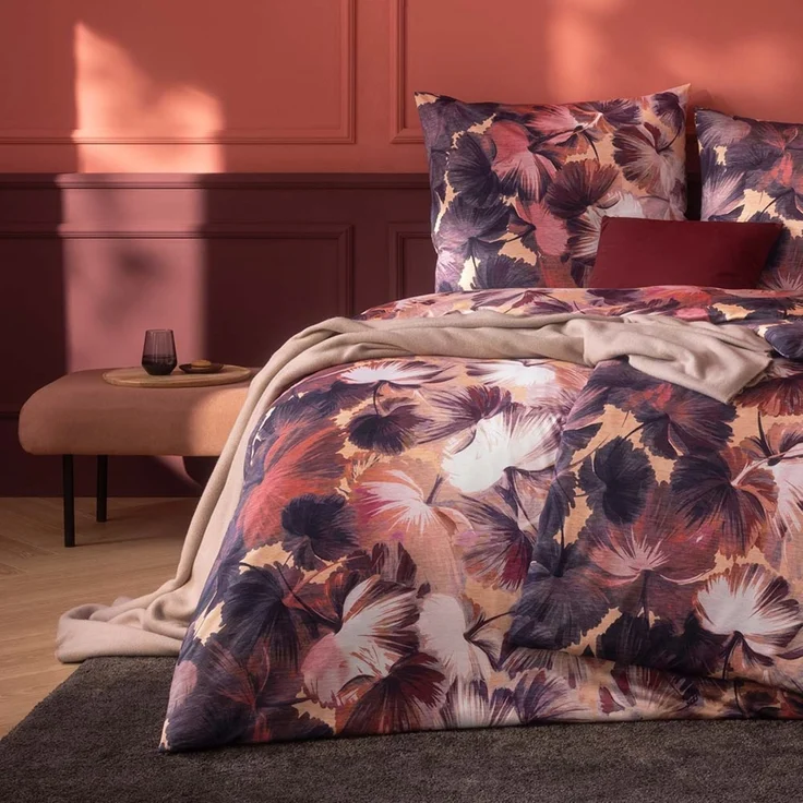 Estella Mako Jersey Bettwäsche 155x220 Pia vino Blütenmeer rot puder 6513-405 – Bild 5