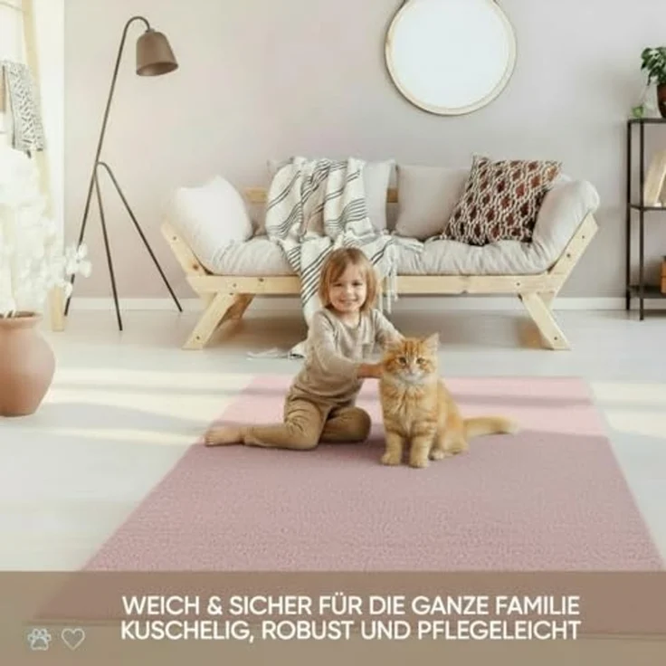 Jimri Moderner Teppich Wohnzimmer – Weich, Strapazierfähig & Pflegeleicht – Einfarbig Rosa, Rund & Rechteckig – Hochwertige Verarbeitung – Oeko-TEX Zertifiziert – Rosa, Rechteckig 120x170 cm – Bild 4