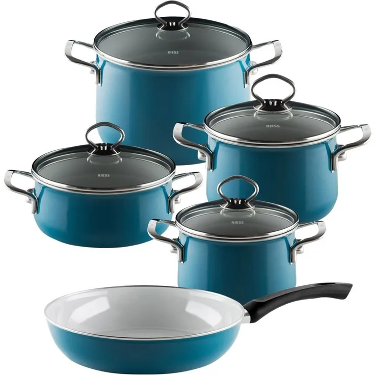 RIESS 0558-010 RIESS Emaille Topfset 5-tlg. Nouvelle extra stark, Aquamarine