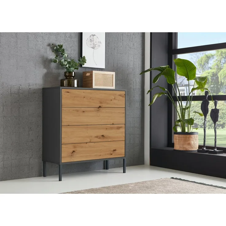 BMG Möbel Kommode Mailand 3 (Schubladenkommode Sideboard Kommode Anrichte, mit hochwertigen Metallfüßen), Push-to-Open-Funktion