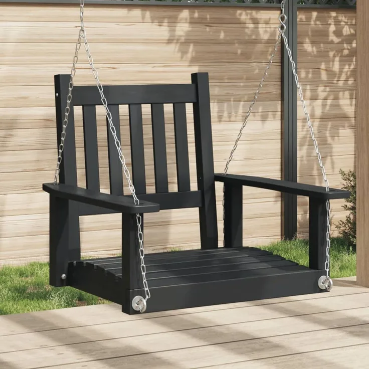 vidaXL Garten-Hängestuhl mit Metallketten Schwarz Massivholz Tanne 4008976