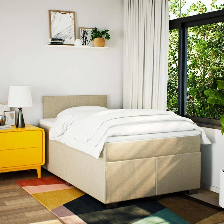 vidaXL Boxspringbett mit Matratze Creme 120x200 cm Stoff 3285853 – Bild 3