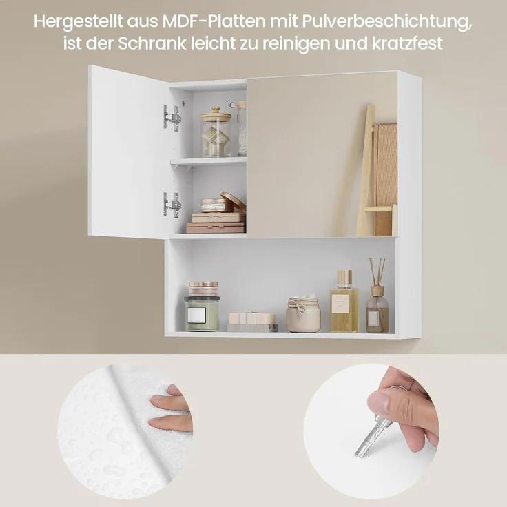 EUGAD Spiegelschrank (1-St) mit Tür, 5 Fächern, aus E1-MDF, Weiß, 54 x 55 x 15 cm – Bild 8