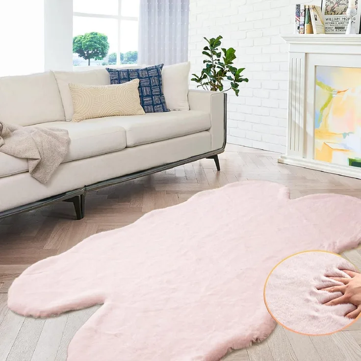 Teppich Fellteppich Kunstfell 120 x 180 cm (Fellform) Rosa Altrosa