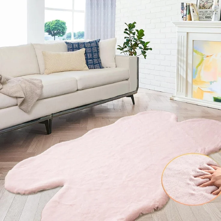 Teppich Fellteppich Kunstfell 120 x 180 cm (Fellform) Rosa Altrosa – Bild 1