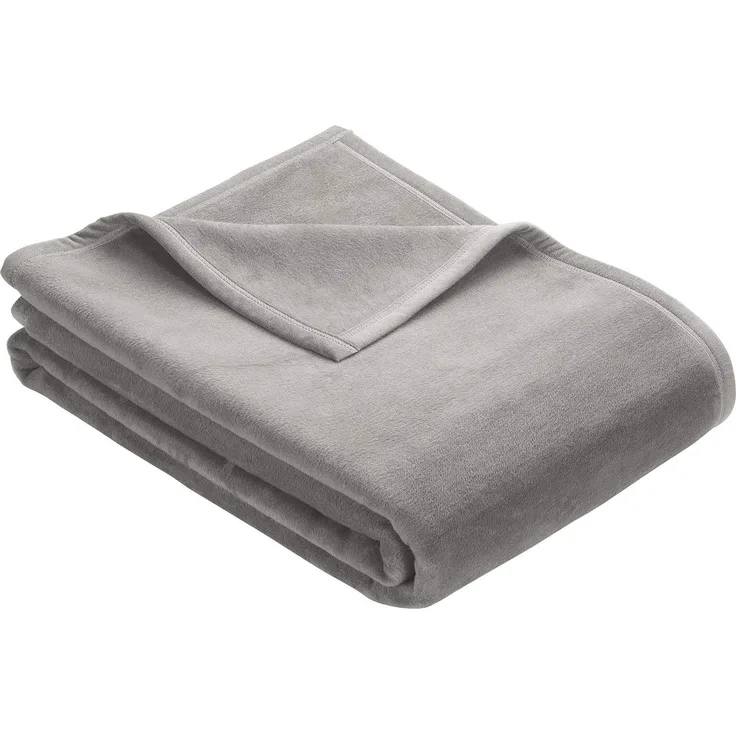 Ibena Berlin Kuscheldecke, Baumwollmischung mit Samtbandeinfassung grau, 150x200 cm