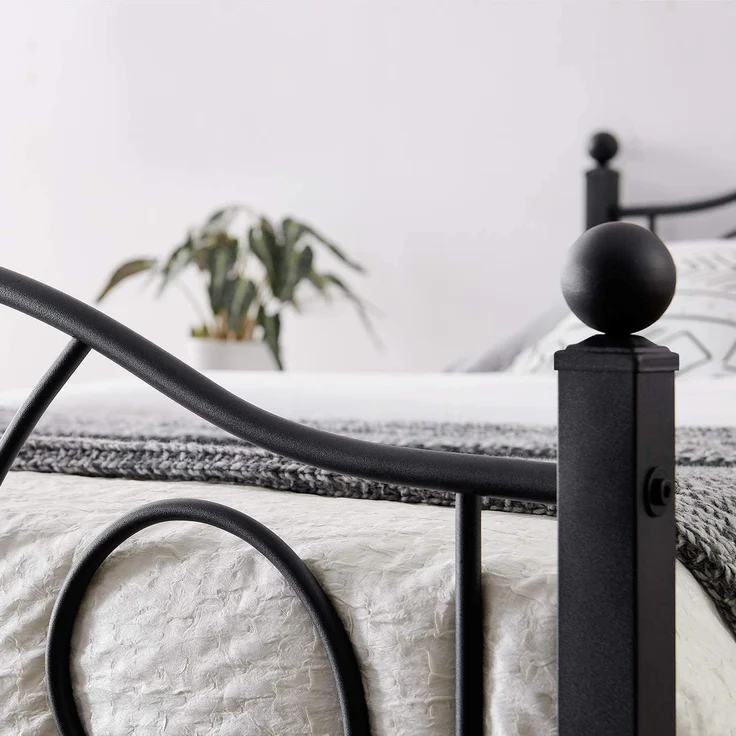 VECELO Bettrahmen 90x200 cm, Metallbett mit Hohem Kopfteil und Fußteil, Moderner Minimalistischer Jugendbett für Schlafzimmer Gästezimmer Viel Stauraum unter dem Bett, Schwarz – Bild 6