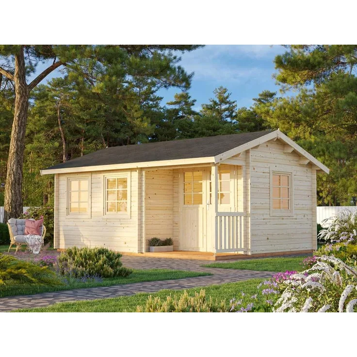 Palmako Gartenhaus Susanna 124 m² Gartenhaus aus Holz Holzhaus mit 44 mm Wandstärke Blockbohlenhaus mit Montagematerial