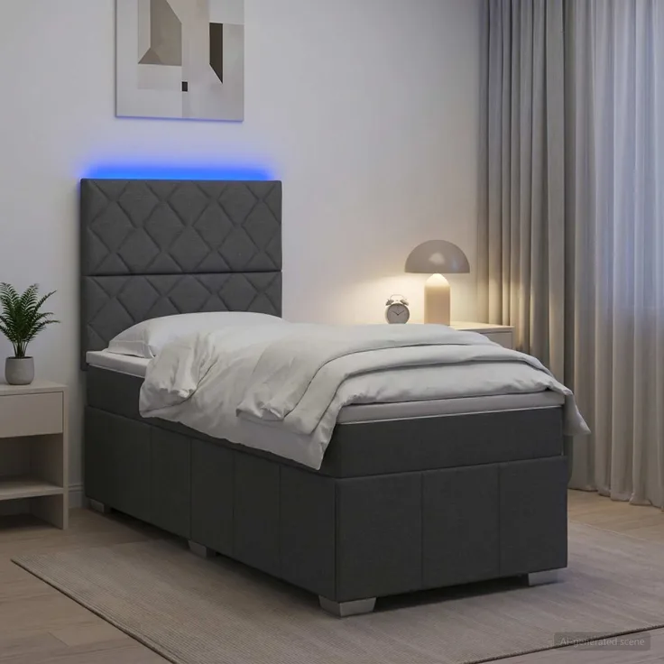 vidaXL LED Boxspringbett mit Matratze Dunkelgrau 100 x 200 cm Stoff 3455543