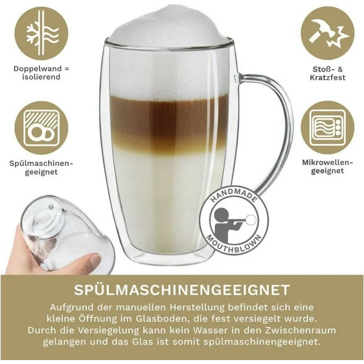Creano Teeglas Thermoglas mit Henkel „DG-SHH“ 400 ml, 2er Set, Borosilikatglas, 2 Gläser – Bild 2