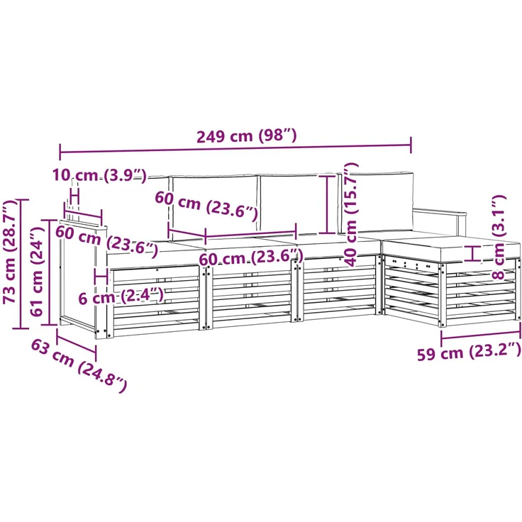 vidaXL Outdoor-Sofagarnitur 5 stk. 5-Sitzer Natur und Hellgrau 3384222 – Bild 6