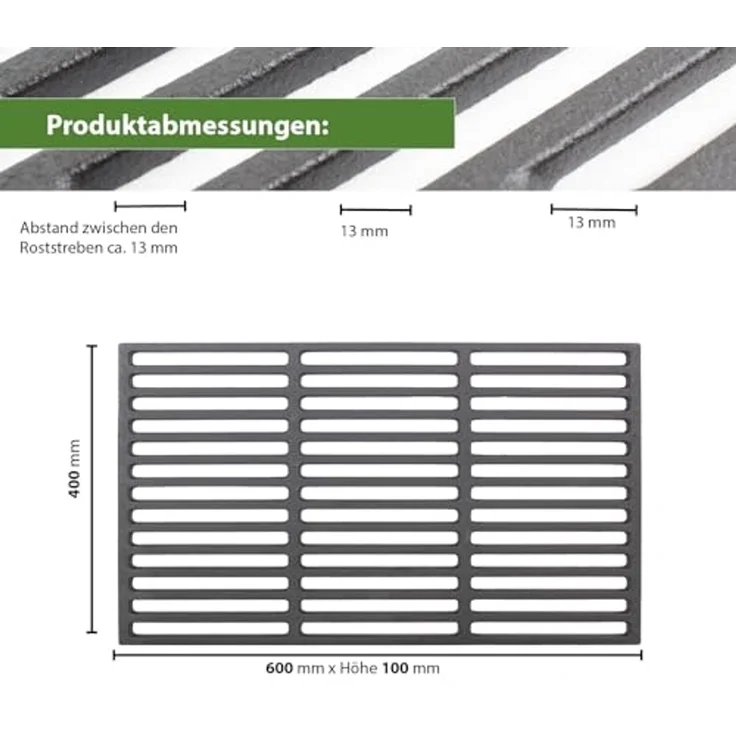 Grillrost 60x40cm rechteckig emailliert Rost Grillgitter Gusseisen Grillplatte – Bild 2