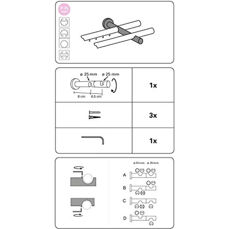 Gardinia Kombiträger für Wand Windsor für Ø 25 mm Edelstahl – Bild 3