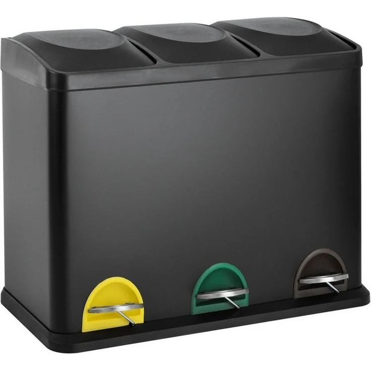 SVITA TC3X15 Kücheneimer 45L Mülleimer Trennsystem Treteimer Abfalleimer Schwarz