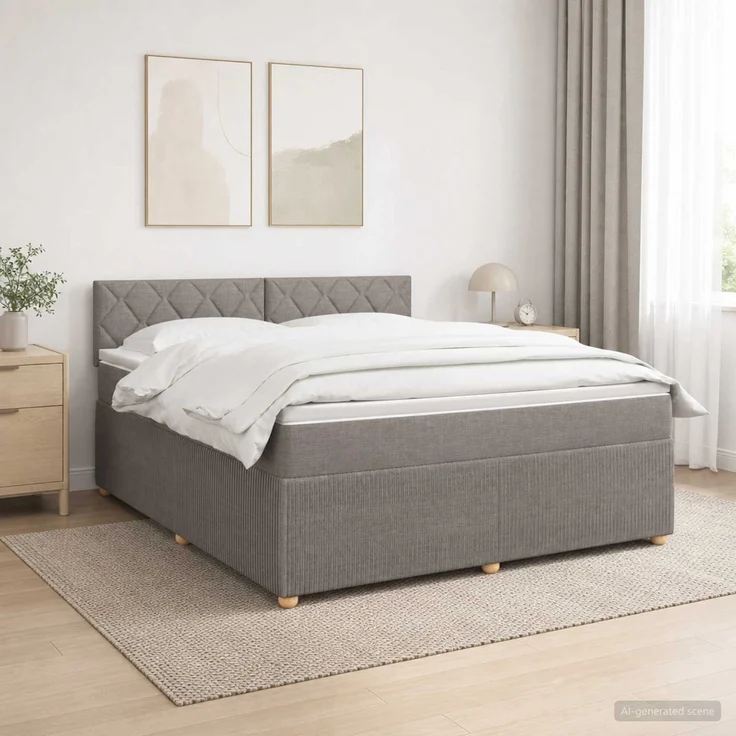 vidaXL Boxspringbett mit Matratze Taupe 160 x 200 cm Stoff 3451514 – Bild 1