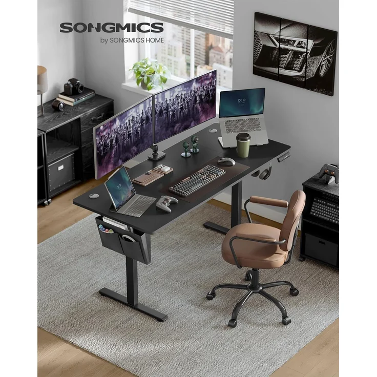Songmics Höhenverstellbarer Schreibtisch elektrisch,70x160 x (72-120) cm, Verstellbarer Tisch, Memory-Funktion für 4 Höhen, für Homeoffice, Arbeitszimmer, tintenschwarz – Bild 3