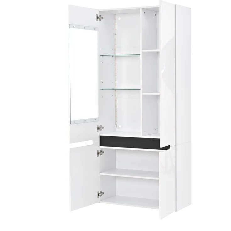 Vitrine 80x35x180 cm in Weiß, mit 4 Türen, LED-Licht und 8 Fächern – Bild 7