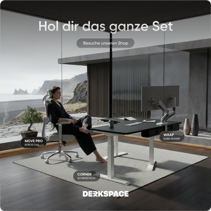DESKSPACE CORNER Schreibtisch, Elektrisch höhenverstellbar, 160 x 130 x 70 cm, Schwarze Tischplatte, Weißes Gestell – Bild 9