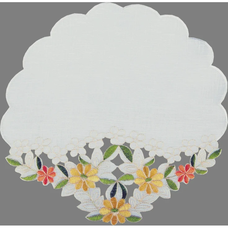 ARSVITA Tischdecke mit Stickerei, mit Blumen oder Schmetterlingen bestickte 30x30cm Decke für den Tisch, in vielen verschiedenen Designs verfügbar Grün - Gelb Rund – Bild 4