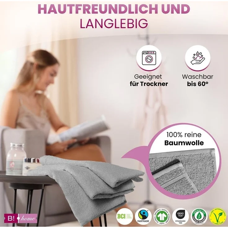 B!HOME Handtücher Set Saunatücher, Duschtücher, Gästehandtücher 100% Baumwolle, (Spar-Set, 8-St), flauschig saugfähig Frottee weich – Bild 5