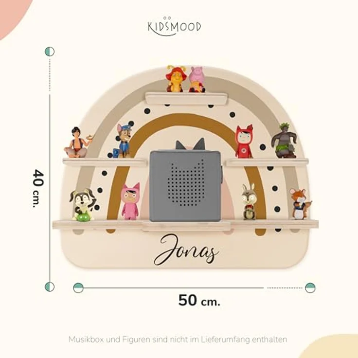KIDSMOOD - Personalisiertes Tonie Regal für Kinderzimmer | Regenbogen Wand-Regal mit genügend Platz für Tonie-Hör-Figuren, Aussparung für Tonie-Musikbox & Kabelmanagement, Tonie Regal Mädchen & Jungen – Bild 4