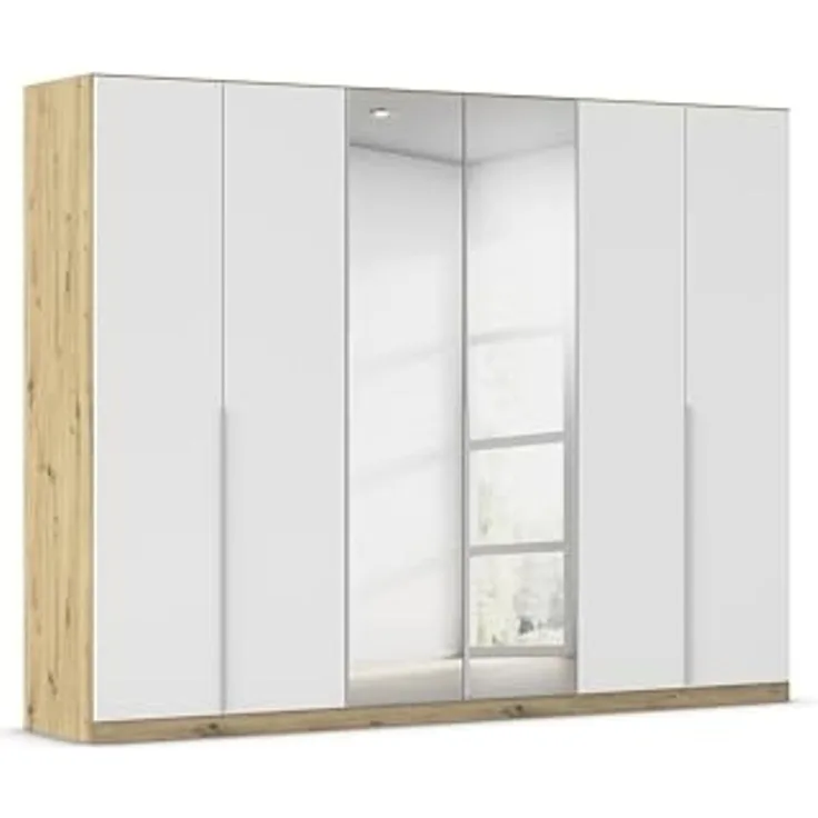 Rauch Möbel Alabama, Kleiderschrank für Schlafzimmer, Kinderzimmer, Wohnzimmer, Garderobe, Flur, 6-türig, Spiegel, mit Zubehör Premium, Farbe Weiß/Eiche Artisan, Holz, Breite 271 cm