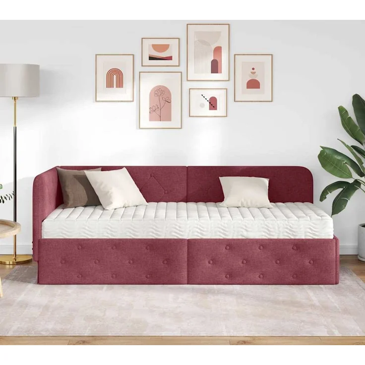 vidaXL Eckbettgestell mit Matratze Weinrot 80 x 200 cm Stoff 3394032 – Bild 3