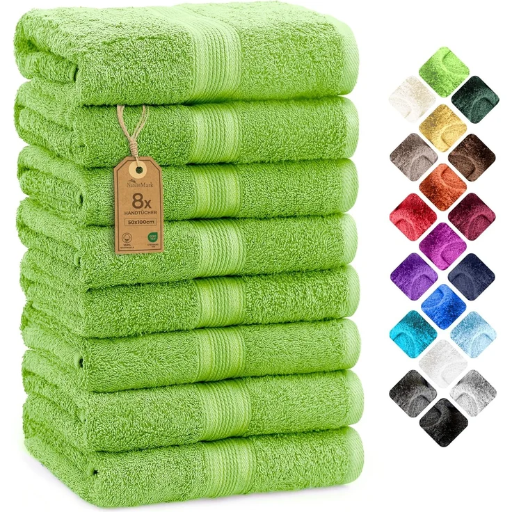 NatureMark 8er Pack Frottier Handtücher 50x100 cm, 100% Baumwolle, Apfelgrün, 50x100 cm