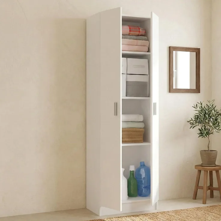 Dmora Mehrzweck-Kleiderschrank mit zwei Flügeltüren und drei verstellbaren Einlegeböden, Farbe weiß, 59x37 x H180 cm
