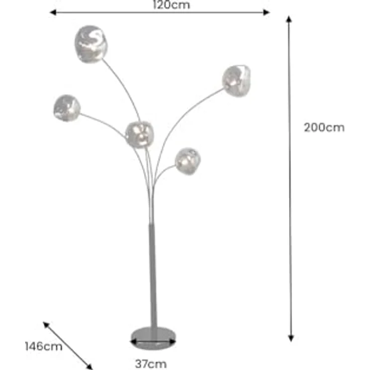 riess-ambiente Stehlampe LIQUID DIAMOND 200cm smoke grau/schwarz – 5 Kugelschirme aus Glas, Ein-/Ausschalter, ohne Leuchtmittel, mehrarmiges Design mit Marmorfuß – ideal für Lounge oder Essbereich – Bild 2