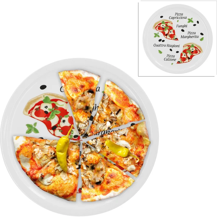 2er Pizzateller Margherita groß 30,5cm Porzellan Teller Pizzaplatte mit Motiv - für Pizza / Pasta – Bild 1