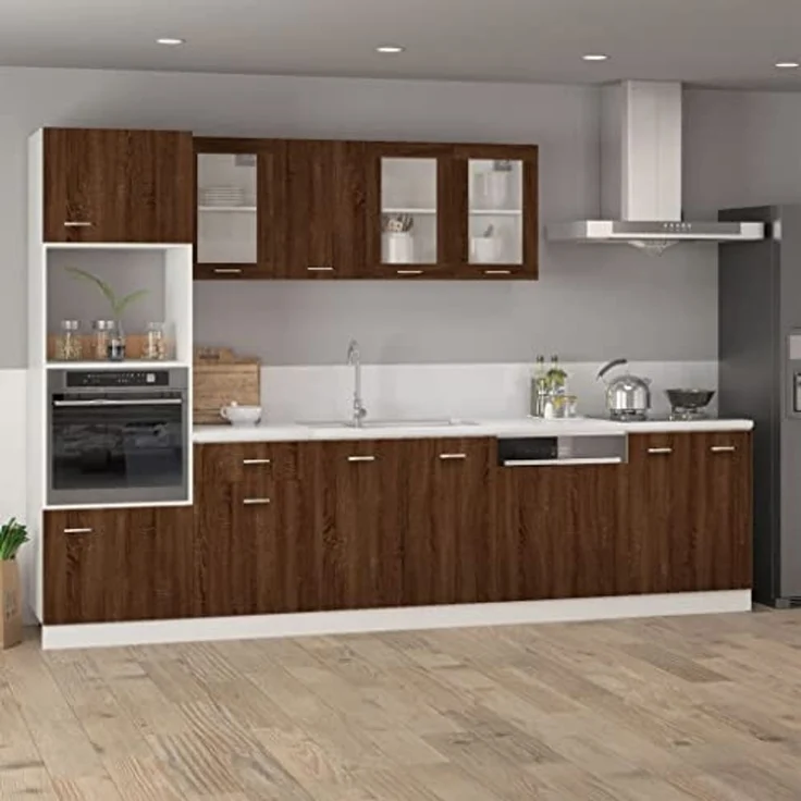 vidaXL Hängeschrank mit Glastür, Küchenschrank mit viel Stauraum, Wandmontage Einbauküche Schrank, Modern, Braun Eichen Optik Holzwerkstoff – Bild 2