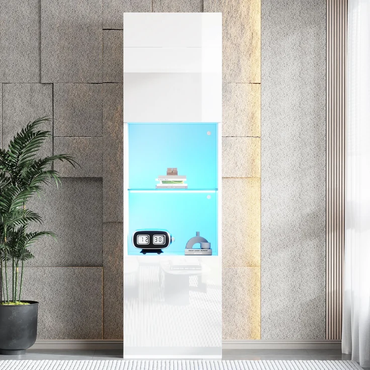 Weiße Hochglanzvitrine mit LED-Beleuchtung, 1 Glasböden, 45*35*160 cm, Vitrinen, freistehende Vitrinen, Hochschränke, Lagerschränke--Weiß--45x35x160cm--YOUDENOVA – Bild 3
