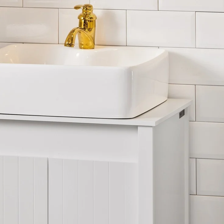 SoBuy BZR101-W Waschbeckenunterschrank, MDF, Lackiert, Weiß, 60 x 65,5 x 34 cm – Bild 9