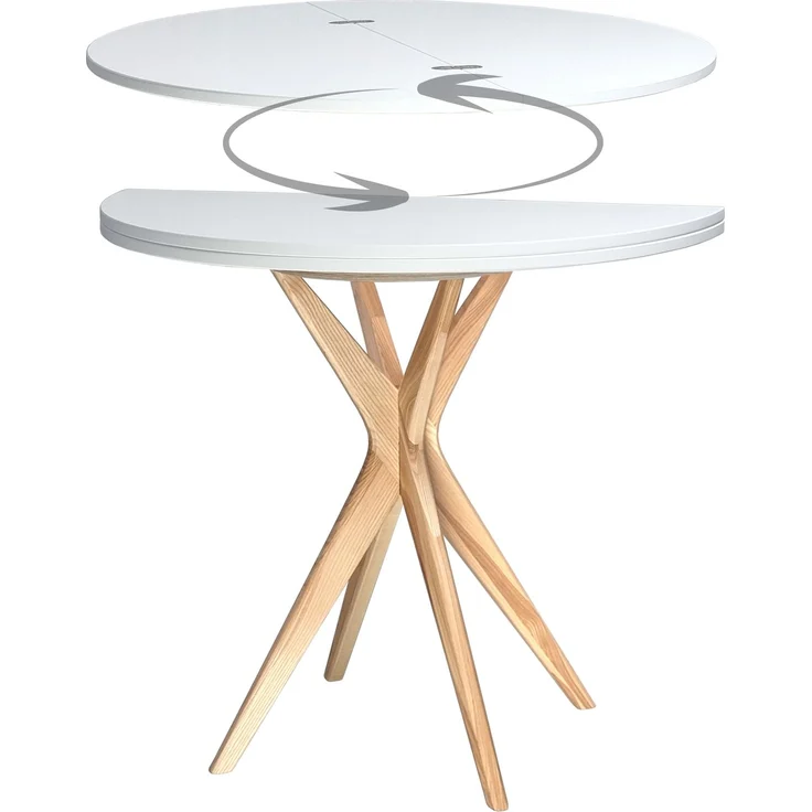 Ragaba kleiner halbrunder Esstisch, MDF & Massives Eschenholz, 100x50 cm, Weiß – Bild 1