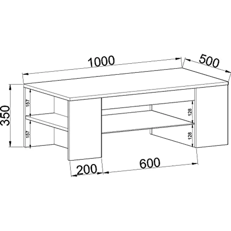 MID.YOU Couchtisch, Weiß, rechteckig, 50x35x100 cm, mit Stauraum und offenem Fach – Bild 3