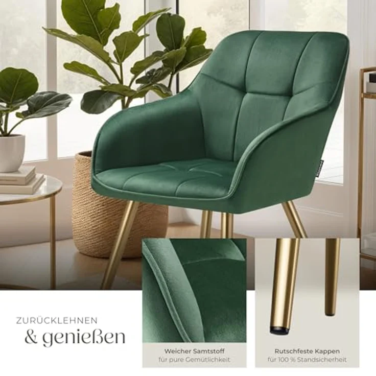 tectake Esszimmerstuhl Stuhl Marilyn, Samtoptik, gesteppt (Set, 6 St), Extra weicher Samtbezug mit elegantem Steppmuster – Bild 7