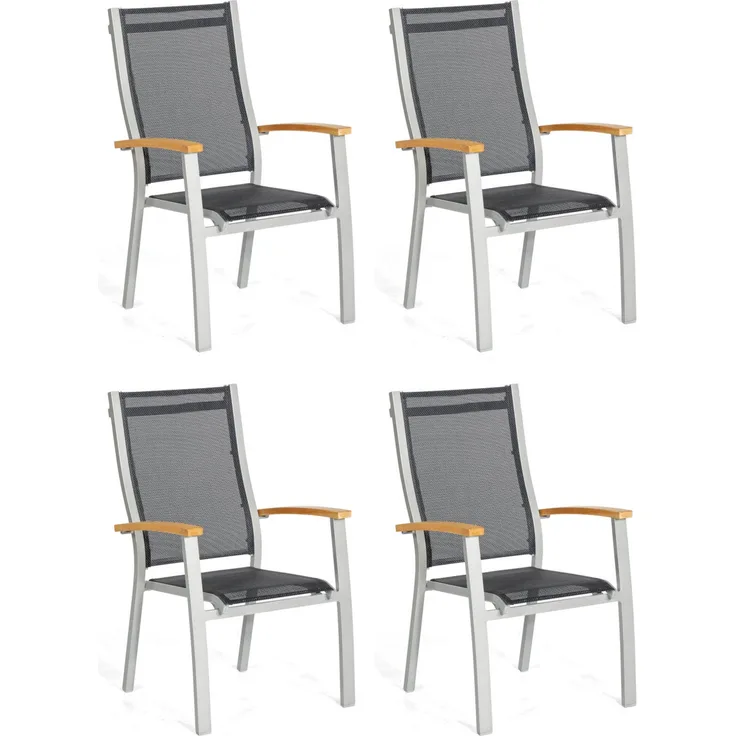 Sonnenpartner 4er-Set Stapelstühle Florida Aluminium silber/Textilen schwarz Stapel-Sessel