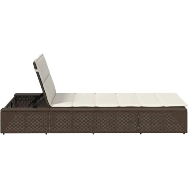 vidaXL Sonnenliege mit schwebender Auflage, Braun, Poly Rattan, verstellbare Rückenlehne, dick gepolsterte Kissen – Bild 7