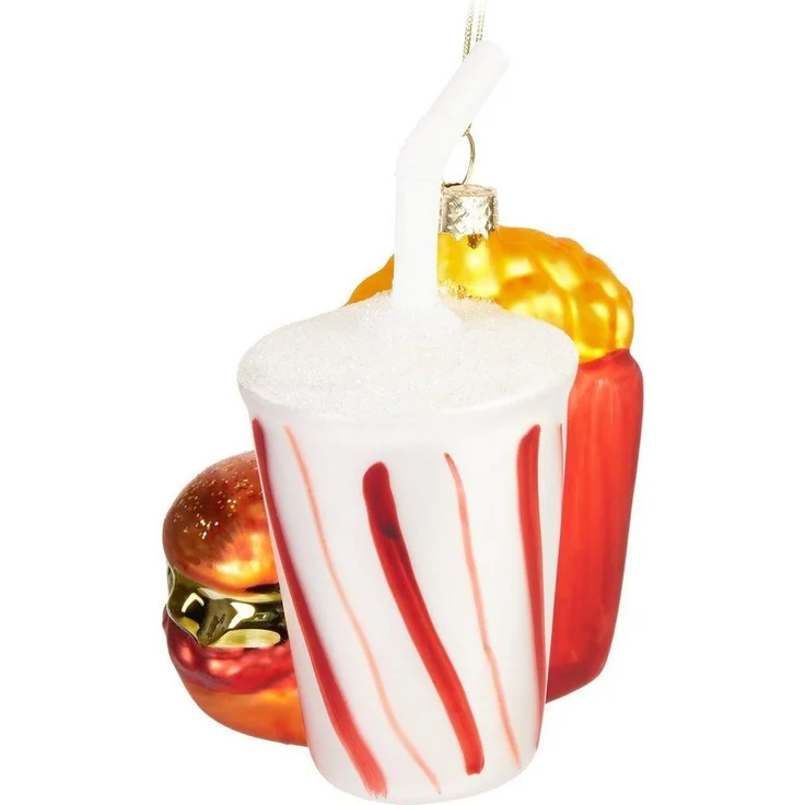 BRUBAKER Weihnachtsbaumkugel Fast Food Menü Weihnachtskugel aus Glas - Burger Pommes und Soft Drink (1 St), Christbaumschmuck Lustig - Deko Baumkugel Figur – Bild 2