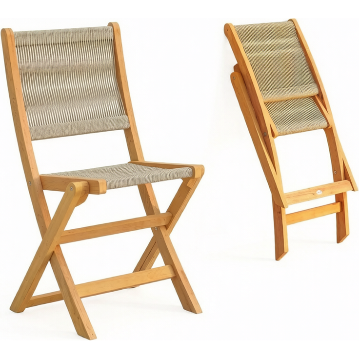Vielseitiger Freizeitstuhl,Klappbarer Outdoor-Stuhl mit geflochtenem Sitz und Rückenlehne,Leichter Faltstuhl(nur mit 2pcs Stuhle)--Beige+Natur--48x55.5x88cm--YOUDENOVA – Bild 4