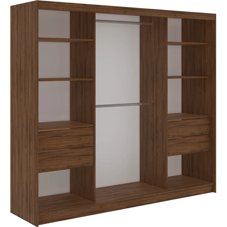 Kleiderschrank LAOS 240 cm Schiebetürenschrank Warmia-Nuss mit Akustikpaneel-Design (Lamellen) Schwarz & Spiegel, Inkl. Innenausstattung - mit Schubladen – Bild 5