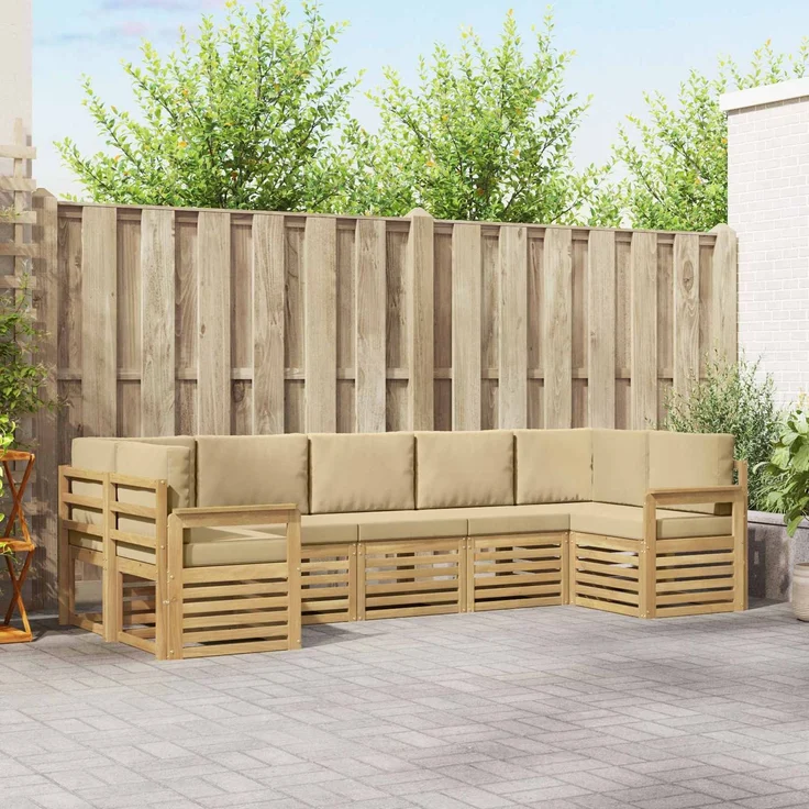 vidaXL Outdoor-Sofagarnitur 6 stk. 7-Sitzer Weiß und Beige Polyester 3392423 – Bild 1
