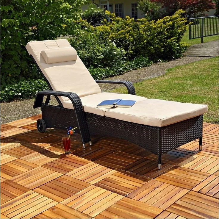 Melko Gartenliege Sonnenliege Gartenliege Polyrattan inkl. Kissen&Kopfstütze Saunaliege, Stück, 1 St, Liege, Mehrfach verstellbar – Bild 1