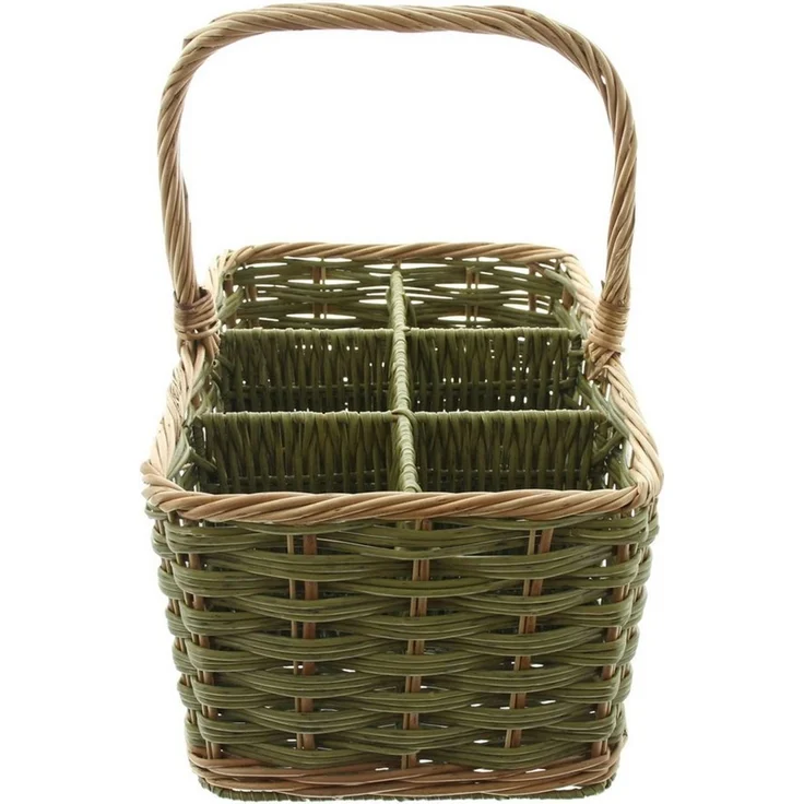 Dekoleidenschaft Flaschenträger "Olivgrün" aus Weide & Polyrattan für 4 / 6 Flaschen, Flaschenkorb, Korb, Getränketräger, Getränkekorb für Weinflaschen Bier Saft Wasser – Bild 4